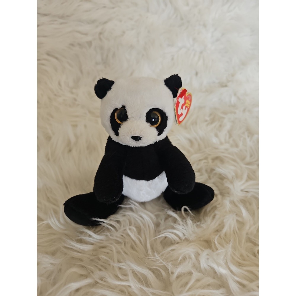 TY Beanie Boos Velvety 6" Ming The Panda Bear Stuffed Animal Blue Glitter Eyes
